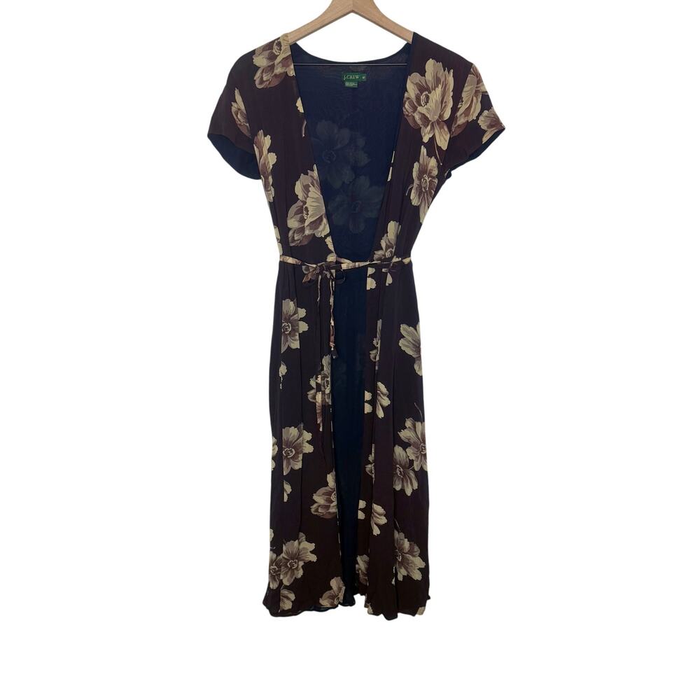 J. CREW VINTAGE Women's 6 Floral Wrap Maxi Dress Flutter Sleeve Brown 90s Y2K